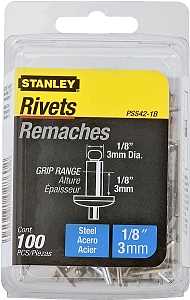STANLEY PSS42-1B Pop Rivet, High-Strength, Reusable, 1/8 in Grip, 1/8, Galvanized Steel, 100/PK