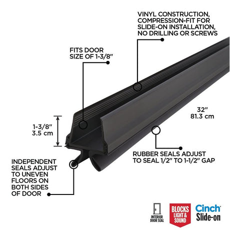 M-D 43399 Door Bottom, 1-1/8 in L, 1-3/4 in W, 32 in H, Vinyl