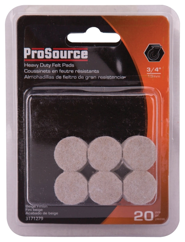 ProSource FE-50200-PS Furniture Pad, Felt Cloth, Beige, 3/4 in Dia, 3/16 in Thick, Round