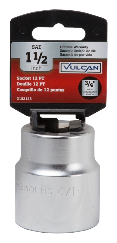 Vulcan MT-SS6048 Drive Socket, 1-1/2 in Socket, 3/4 in Drive, 12-Point, Chrome Vanadium Steel, Chrome