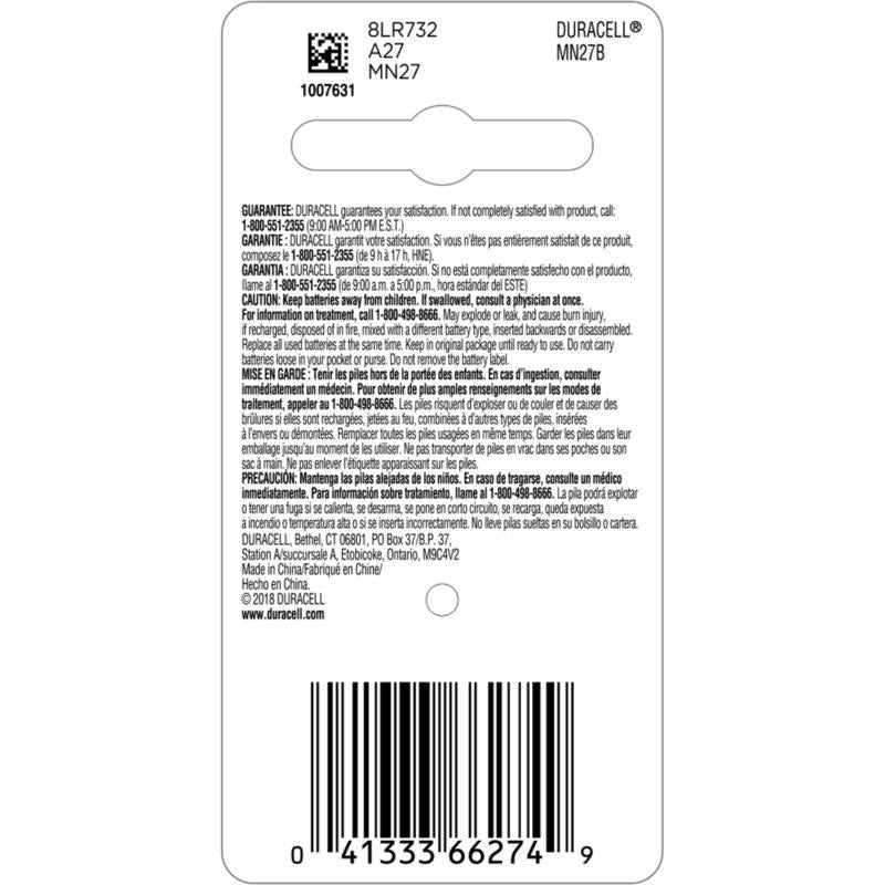 Duracell Alkaline 27 12 V 20 mAh Security Battery 1 pk