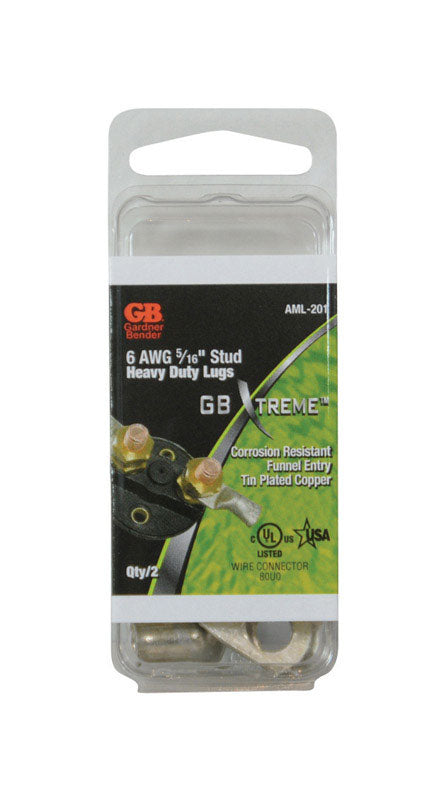 Gardner Bender Xtreme 6 Ga. Insulated Wire Electrical Lug Silver 2 pk