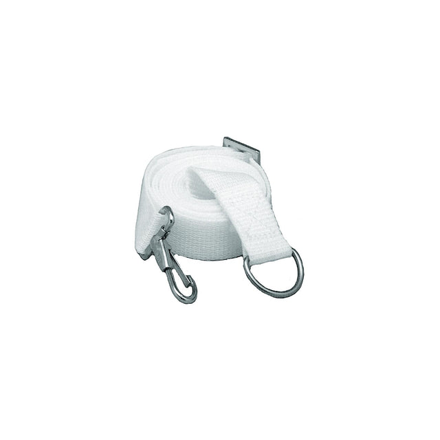 Taylor 2000 Adjustable Tie-Down Strap 6' Long With Stainless Steel Ring on One End and Snap on Other - White, 2/pk