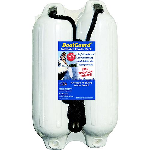 Taylor 2Pk Boatguard Fenders W/Fender Line, White, 5" x 18"