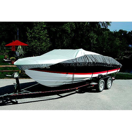 Taylor Heavy Duty Polyester Two-Tone Color Fabric BoatGuard Eclipse Boat Cover With Storage Bag, Tie-Down Straps and Support Pole