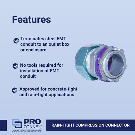 Sigma Engineered Solutions ProConnex 1 in. D Die-Cast Zinc Rain-Tight Compression Connector For EMT