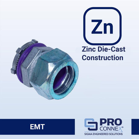 Sigma Engineered Solutions ProConnex 1 in. D Die-Cast Zinc Rain-Tight Compression Connector For EMT