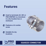 Sigma Engineered Solutions ProConnex 1 in. D Die-Cast Zinc Squeeze Connector For BX, MC and FLEX 1 p, Pack of 10