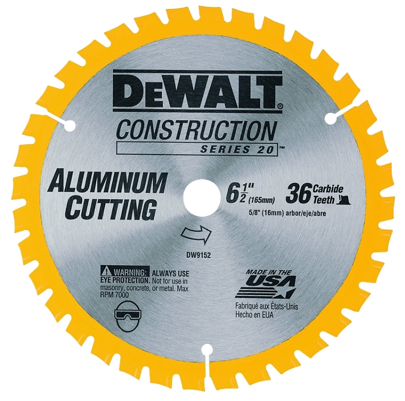 DEWALT DW9152 Circular Saw Blade, 6-1/2 in Dia, 5/8 in Arbor, 36-Teeth, Carbide Cutting Edge