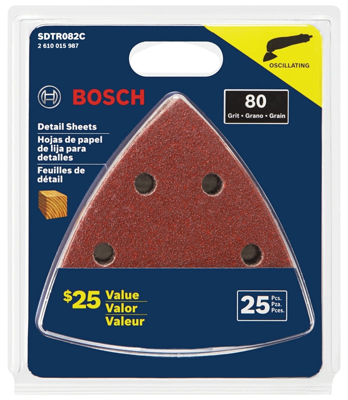 Bosch SDTR082C Triangle Sanding Sheet, 80 Grit, Coarse, Aluminum Oxide Abrasive