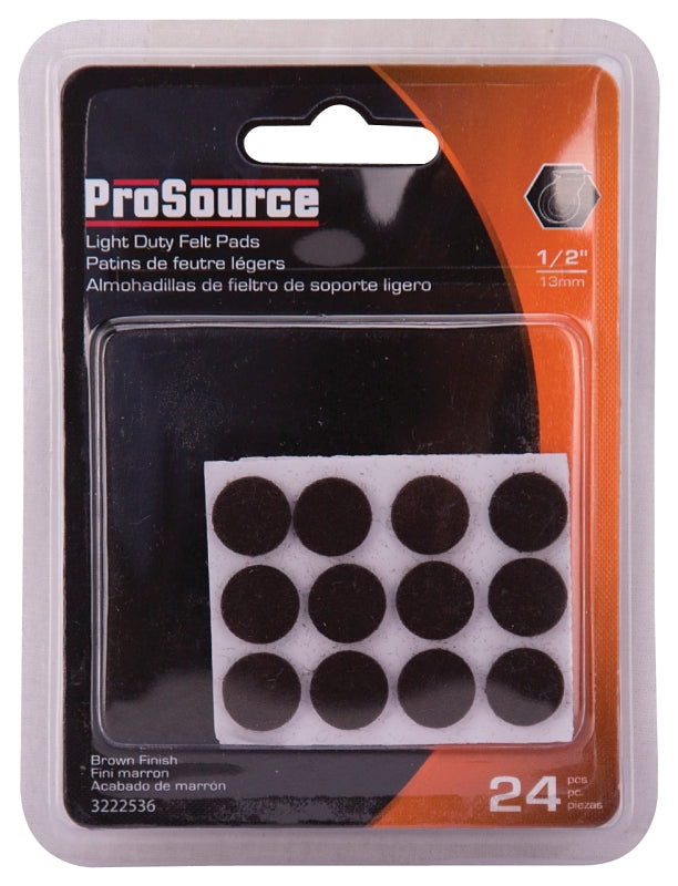 ProSource FE-50229-PS Furniture Pad, Felt Cloth, Brown, 1/2 in Dia, 5/64 in Thick, Round