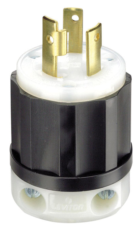 Leviton  Industrial  Thermoplastic  Curved Blade/Ground  Locking Plug  L6-30P  16-8 AWG