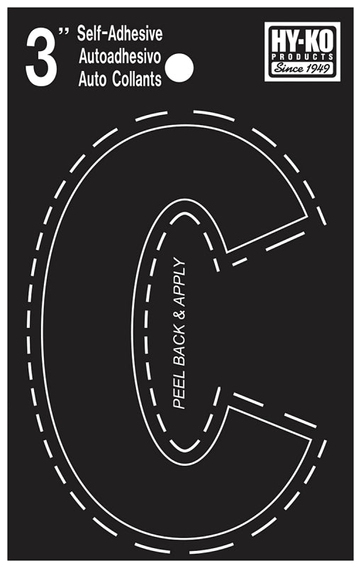 Hy-Ko 30400 Series 30413 Die-Cut Letter, Character: C, 3 in H Character, Black Character, Vinyl, Pack of 10
