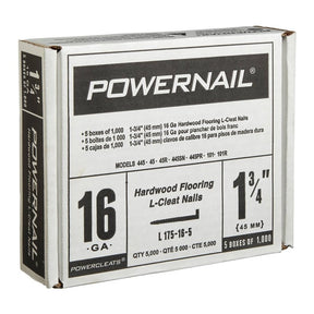 Powernail PowerCleats L175165 Floor Cleat, 1-3/4 in L, 16 ga, Carbon Steel, L-Shaped Head, Pack of 5