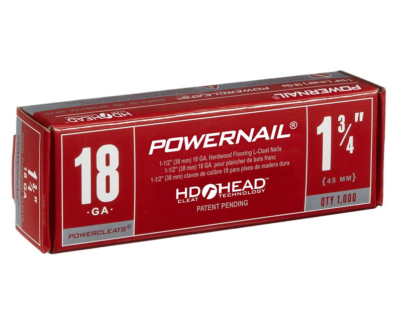 Powernail PowerCleats L175185 Floor Cleat, 1-3/4 in L, 18 ga, Carbon Steel, L-Shaped Head, Pack of 5