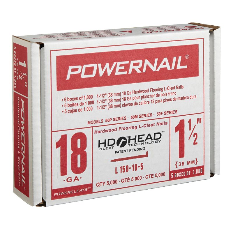 Powernail PowerCleats L150185 Floor Cleat, 1-1/2 in L, 18 ga, Carbon Steel, L-Shaped Head, Pack of 5