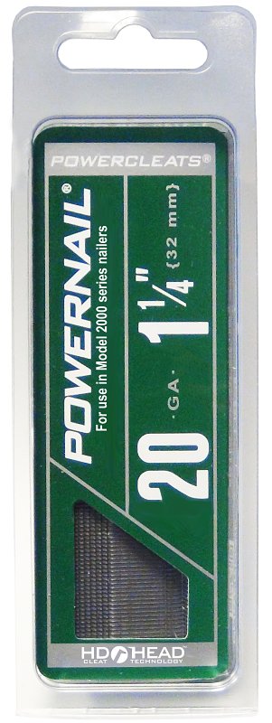Powernail PowerCleats L125205 Floor Cleat, 1-1/4 in L, 20 ga, Carbon Steel, L-Shaped Head, Pack of 5