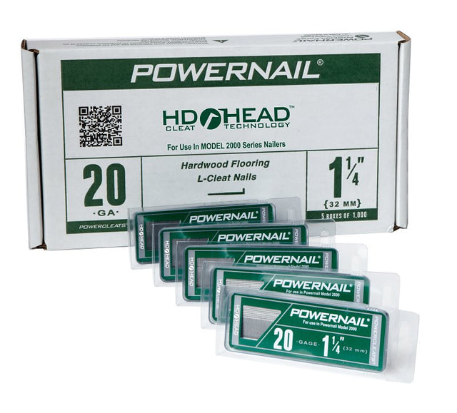 Powernail PowerCleats L125205 Floor Cleat, 1-1/4 in L, 20 ga, Carbon Steel, L-Shaped Head, Pack of 5