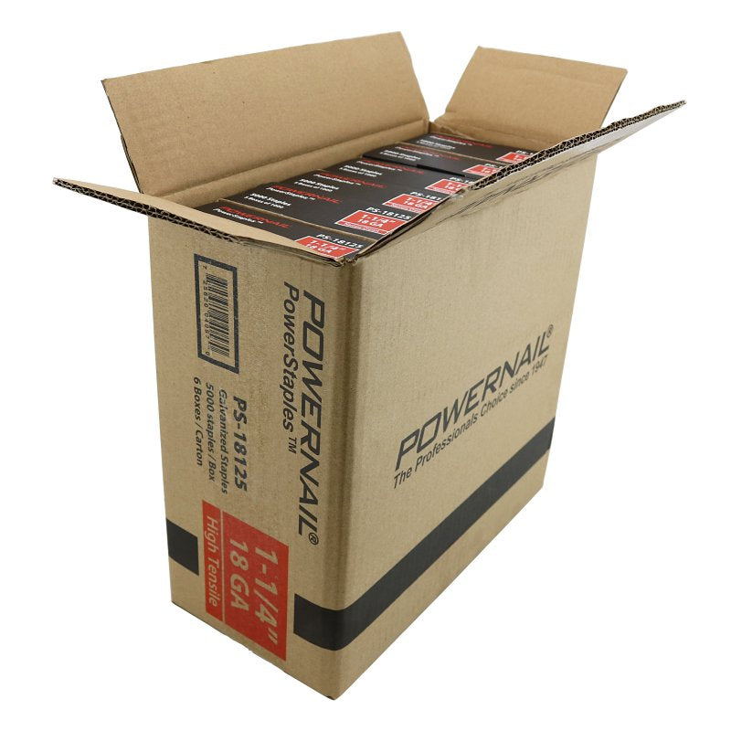Powernail PowerStaples PS18125 Fine Wire Staple, 1/4 in W Crown, 1-1/4 in L Leg, 18 ga, Carbon Steel, Pack of 6