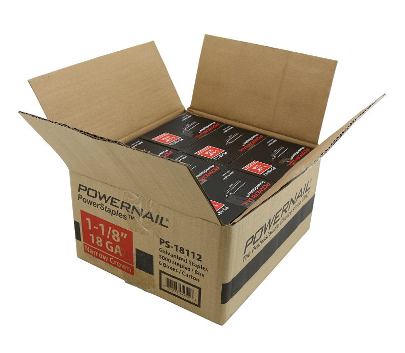 Powernail PowerStaples PS18112 Fine Wire Staple, 1/4 in W Crown, 1-1/8 in L Leg, 18 ga, Carbon Steel, Pack of 6