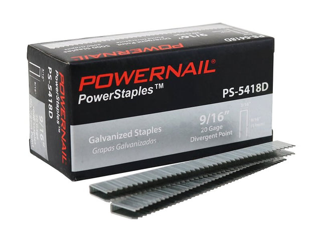 Powernail PowerStaples 5400 Series PS5418D Fine Wire Staple, 3/16 in W Crown, 9/16in L Leg, 20 ga, Carbon Steel, 5000/PK, Pack of 20