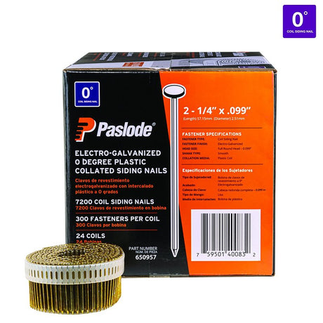 Paslode 650957 Siding Nail, 5D, 2-1/4 in L, Steel, Electro-Galvanized, Round Head, Smooth Shank