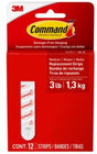 Command 17021-12ESF Medium Replacement Strip, 5/8 in W, 2-3/4 in L, Foam Backing, White, 1.3 kg