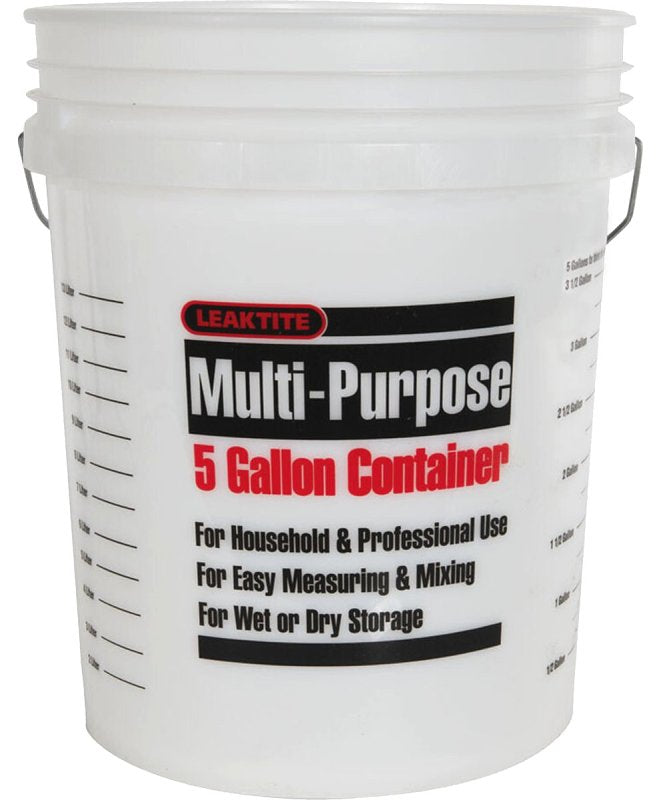 Leaktite 1123056 Multi-Purpose Pail with Handle, 5 gal Capacity, HDPE, Natural, Injection Molded No-Mark Grip Handle