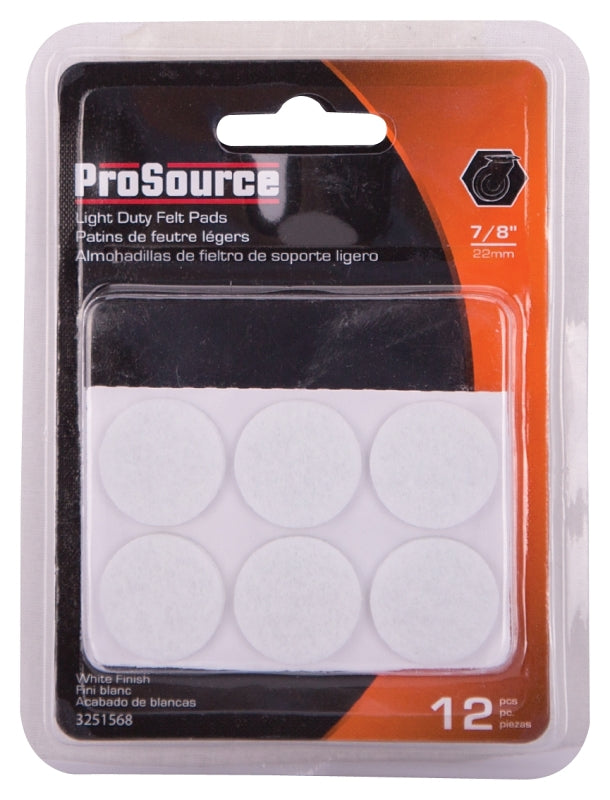 ProSource FE-50223-PS Furniture Pad, Felt Cloth, White, 7/8 in Dia, 5/64 in Thick, Round