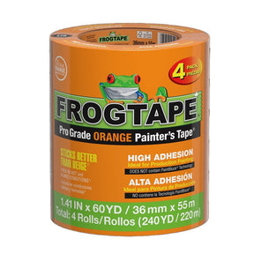 FrogTape Pro Grade CP 199 Series 105573 Painter's Tape, 60 yd L, 1.41 in W, Crepe Paper Backing, Orange