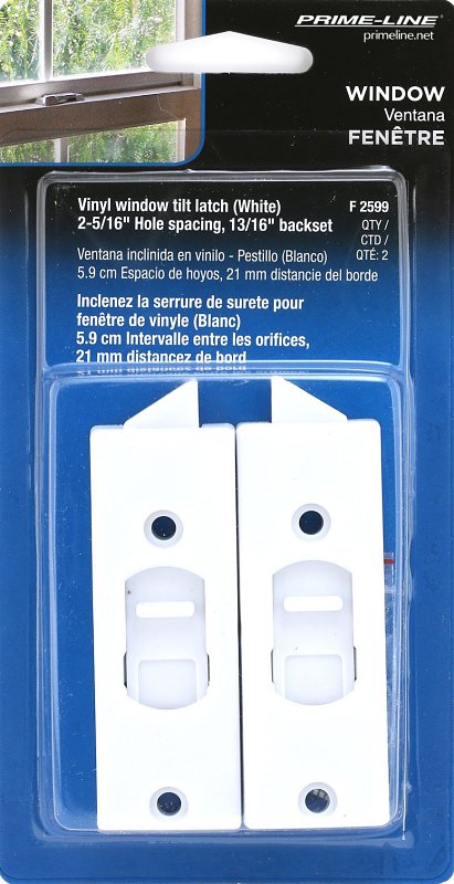 Prime-Line F 2599 Tilt Latch, Plastic, White, Includes: (1) Left Hand Latch, (1) Right Hand Latch, Fastener