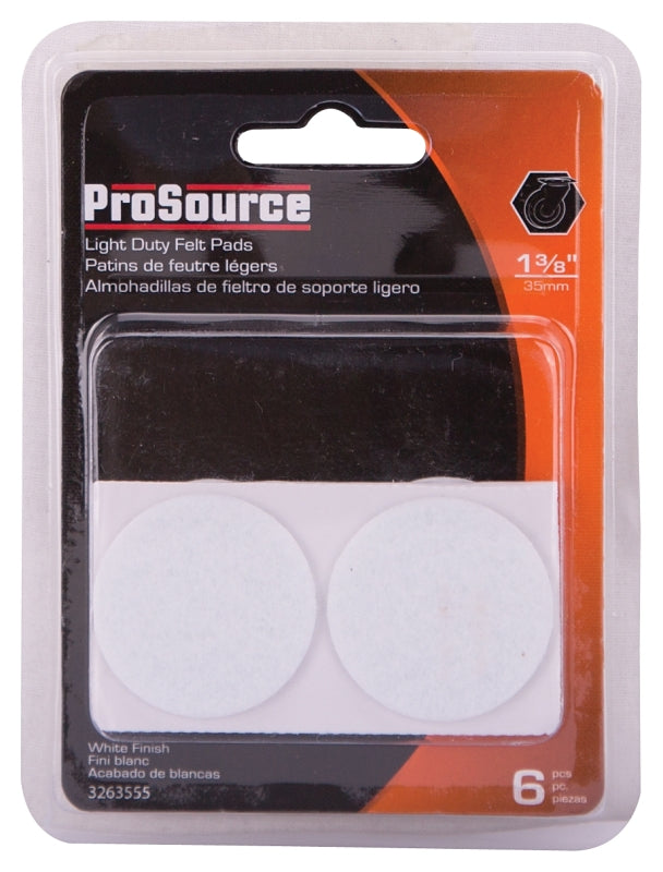 ProSource FE-50225-PS Furniture Pad, Felt Cloth, White, 1-3/8 in Dia, 5/64 in Thick, Round