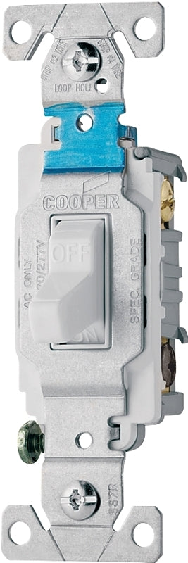 Eaton Wiring Devices CS315W Series Toggle Switch, White, 15 A, 120/277 V, 3-Position, Screw Terminal