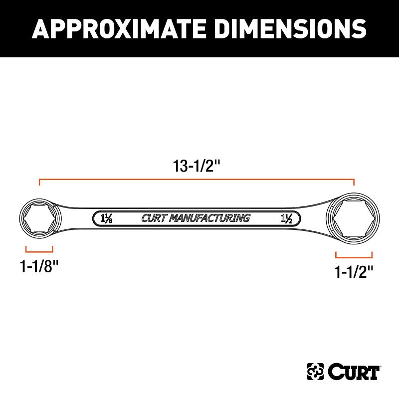 Curt 20001 Wrench, 1-1/8 x 1-1/2 in Head, 15-1/2 in OAL, Steel, Chrome-Plated