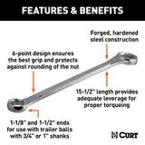 Curt 20001 Wrench, 1-1/8 x 1-1/2 in Head, 15-1/2 in OAL, Steel, Chrome-Plated