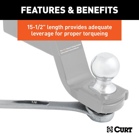 Curt 20001 Wrench, 1-1/8 x 1-1/2 in Head, 15-1/2 in OAL, Steel, Chrome-Plated