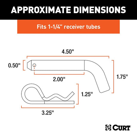 Curt 21401 Hitch Pin, 1/2 in Dia Pin, 4-1/2 in L, Zinc