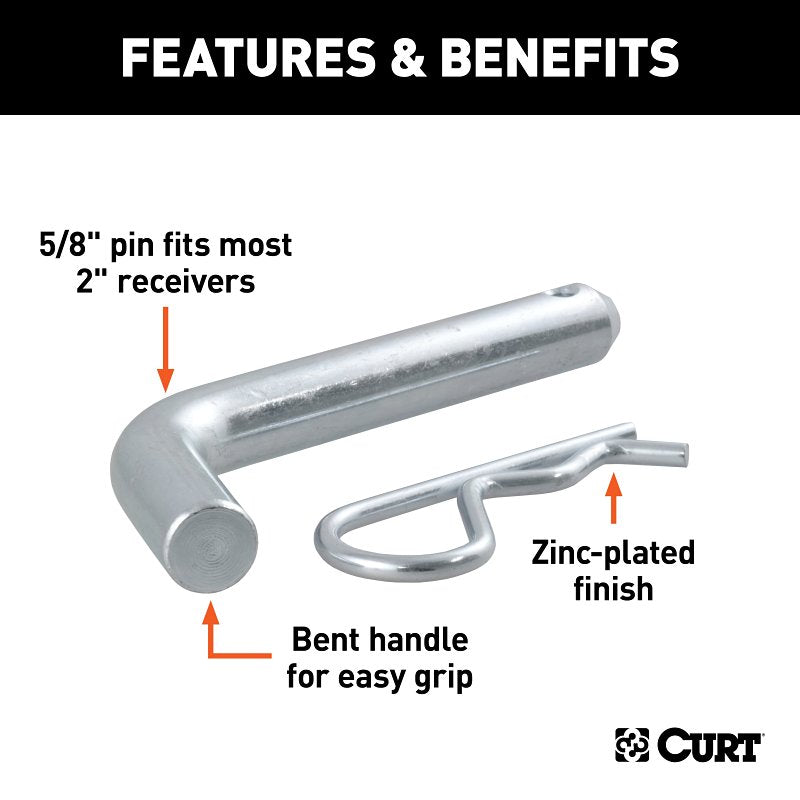 Curt 21501 Hitch Pin, 5/8 in Dia Pin, 5-7/8 in L, Zinc