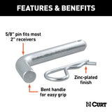 Curt 21501 Hitch Pin, 5/8 in Dia Pin, 5-7/8 in L, Zinc
