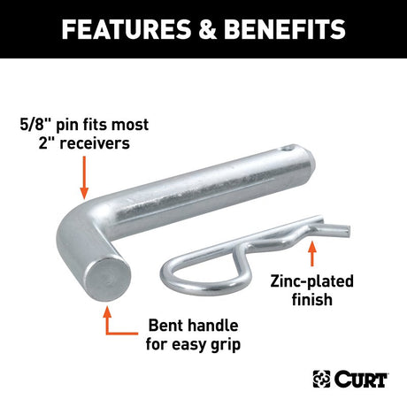 Curt 21501 Hitch Pin, 5/8 in Dia Pin, 5-7/8 in L, Zinc