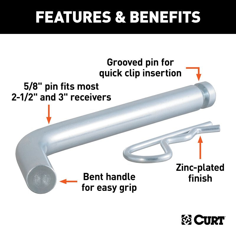 Curt 21506 Wire Hair Pin Clip, 0.62 in Dia Pin, Zinc