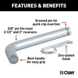Curt 21506 Wire Hair Pin Clip, 0.62 in Dia Pin, Zinc