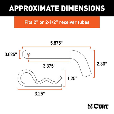 Curt 21581 Hitch Pin, 5/8 in Dia Pin, Steel, Zinc, For : 2 in or 2-1/2 in Receiver Tubes