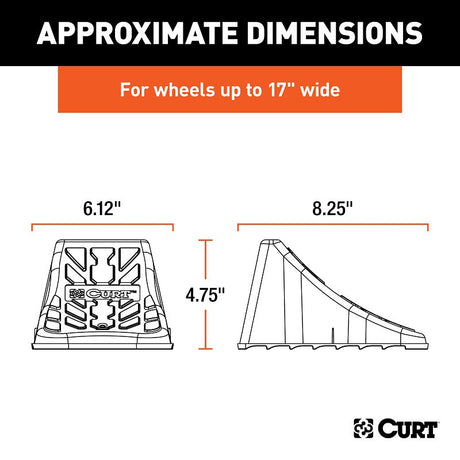 Curt 22800 Wheel Chock Set, 8-1/4 in L, 6.12 in W, 4-3/4 in H, Plastic, Black