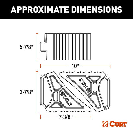 Curt 22802 Wheel Chock, 10 in L, 5-7/8 in W, 3-7/8 in H, Rubber/Steel