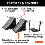 Curt 22802 Wheel Chock, 10 in L, 5-7/8 in W, 3-7/8 in H, Rubber/Steel
