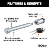 Curt 23025 Hitch Lock, 5/8 in Dia Pin, 6-3/8 in OAL, Carbon Steel, Chrome