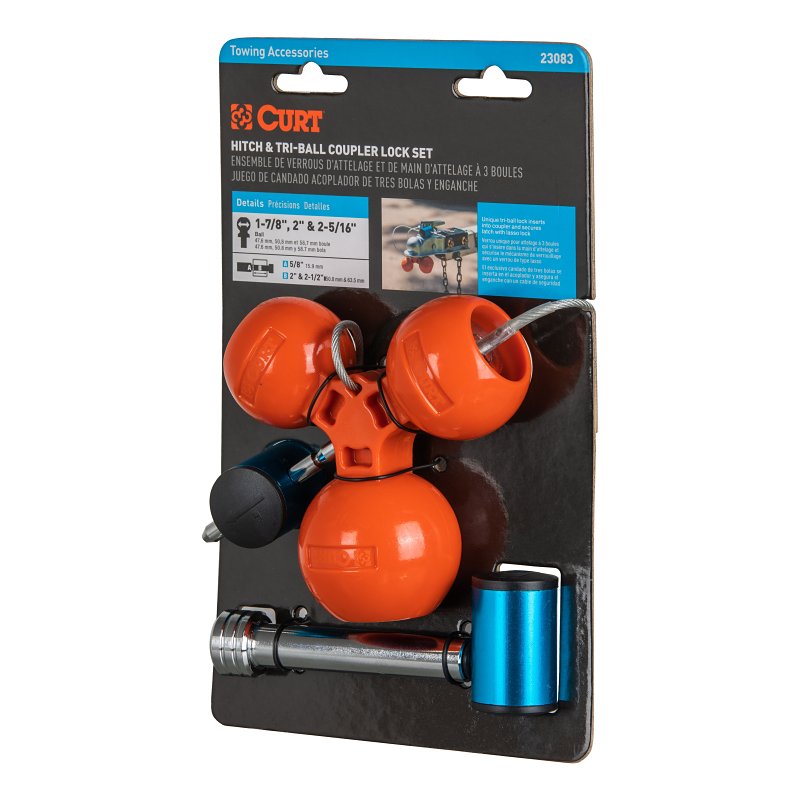 Curt 23083 Hitch and Tri-Ball Coupler Lock Set, 5/8 in Dia Pin, Carbon Steel, Chrome-Plated