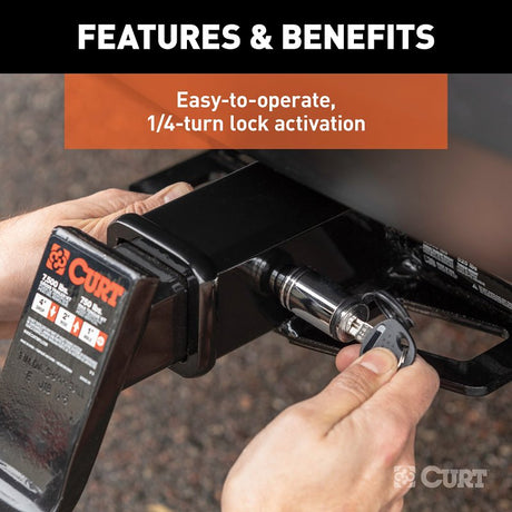 Curt 23515 Receiver Lock, 5/8 in Dia Shackle, For: 2 in Receiver Tube, Hitch Lock, Carbon Steel, Chrome