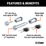 Curt 23526 Hitch and Coupler Lock Set, 5/8 in Dia Pin, Carbon Steel, Chrome-Plated